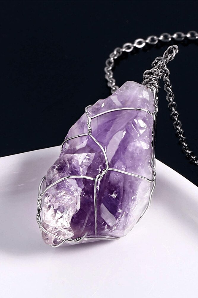 Sertifikalı A Kalite Doğal Ametist Taşı Kolye (3-4 Cm)