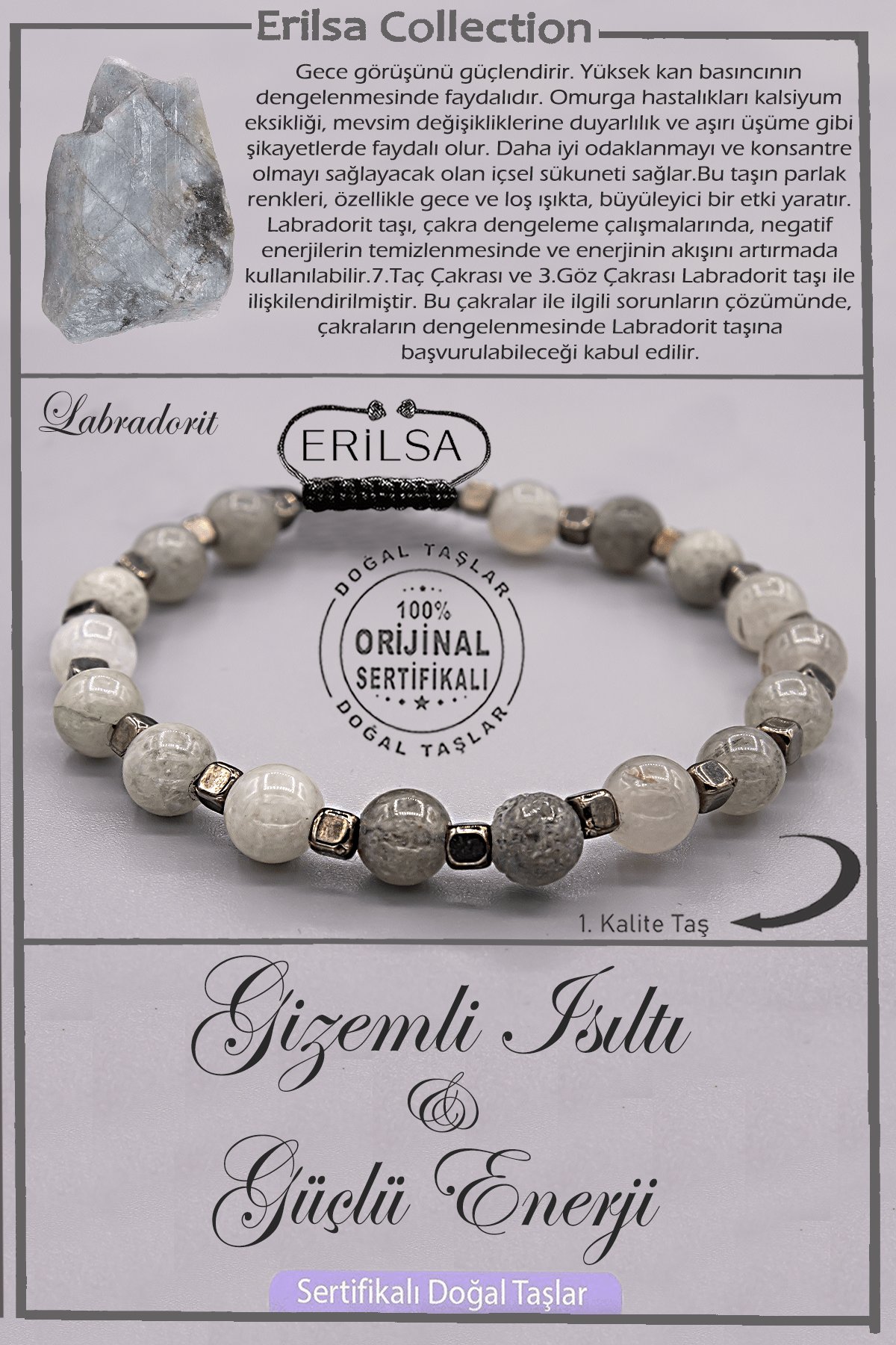 Sertifikalı AAA+ Kalite Doğal Labradorit Taşı Bileklik - Negatif Enerjiyi Kalkanla İç Gücünü Keşfet