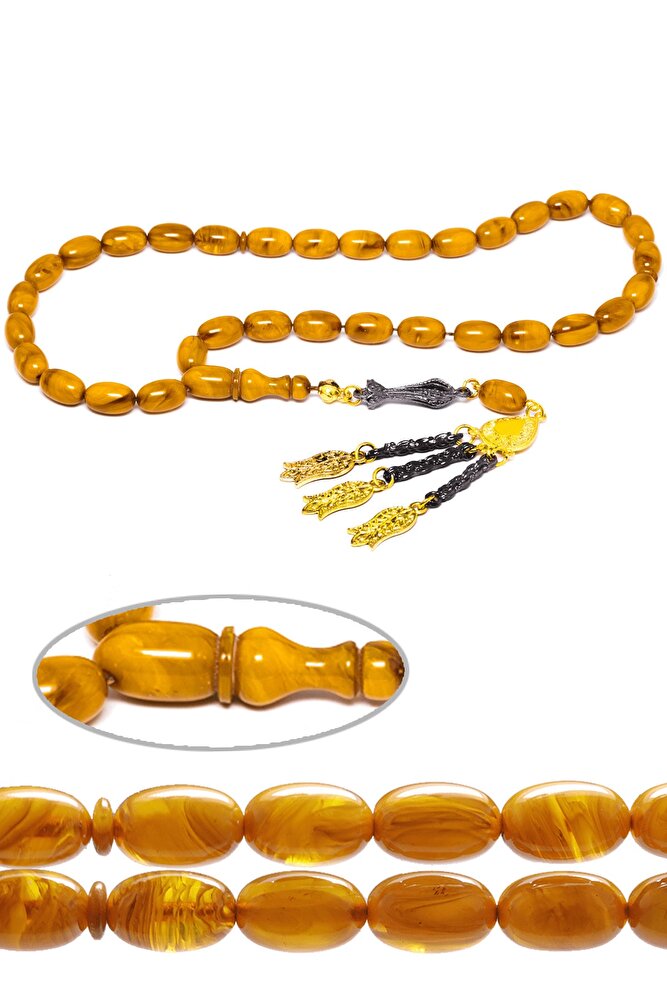 Sertifikalı Turuncu Osmanlı Benzetmesi Çubuk Sıkma Kehribar Tesbih