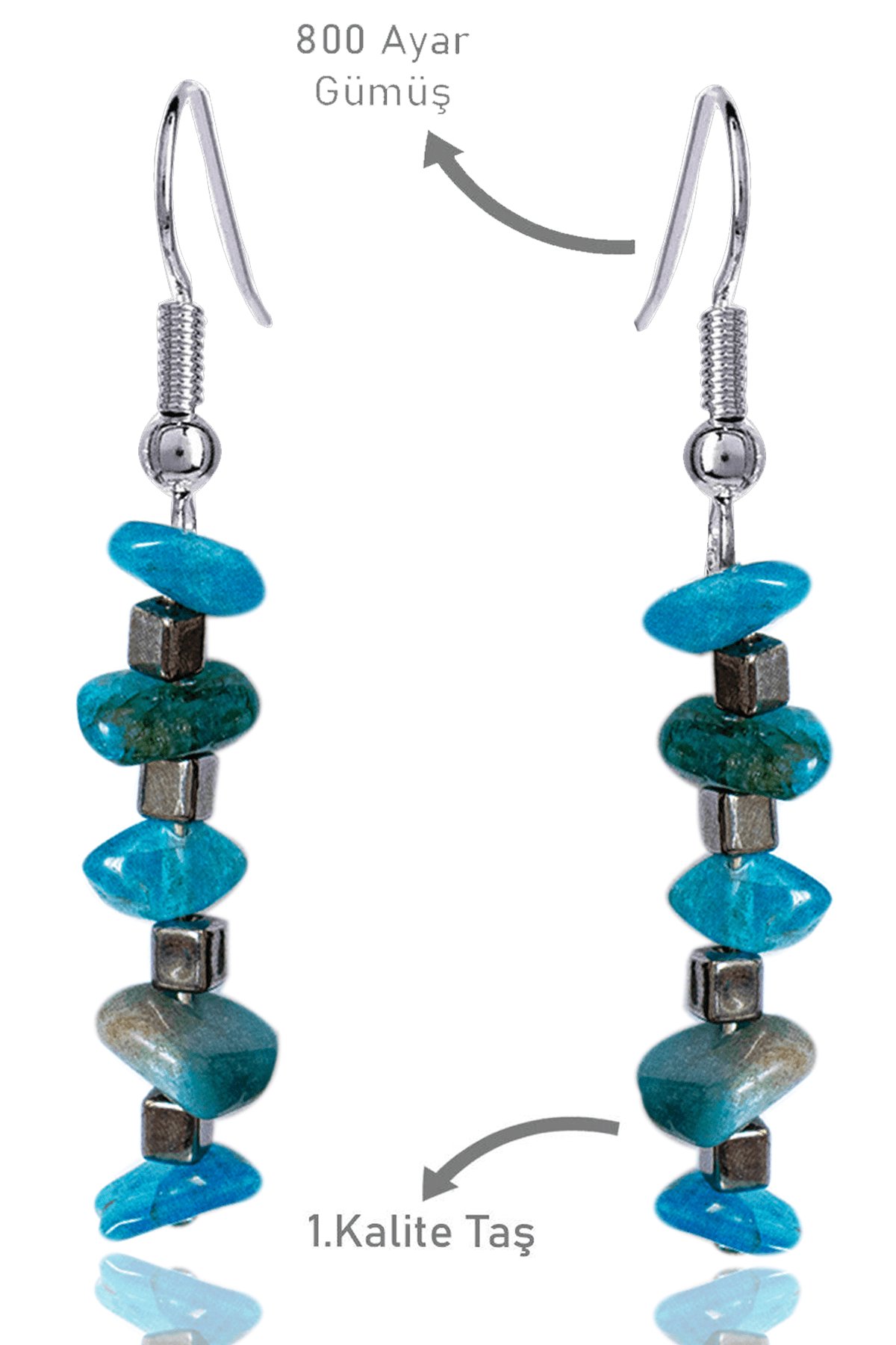 Sertifikalı Kırık Taşlı Model Apatit Taşı Küpe