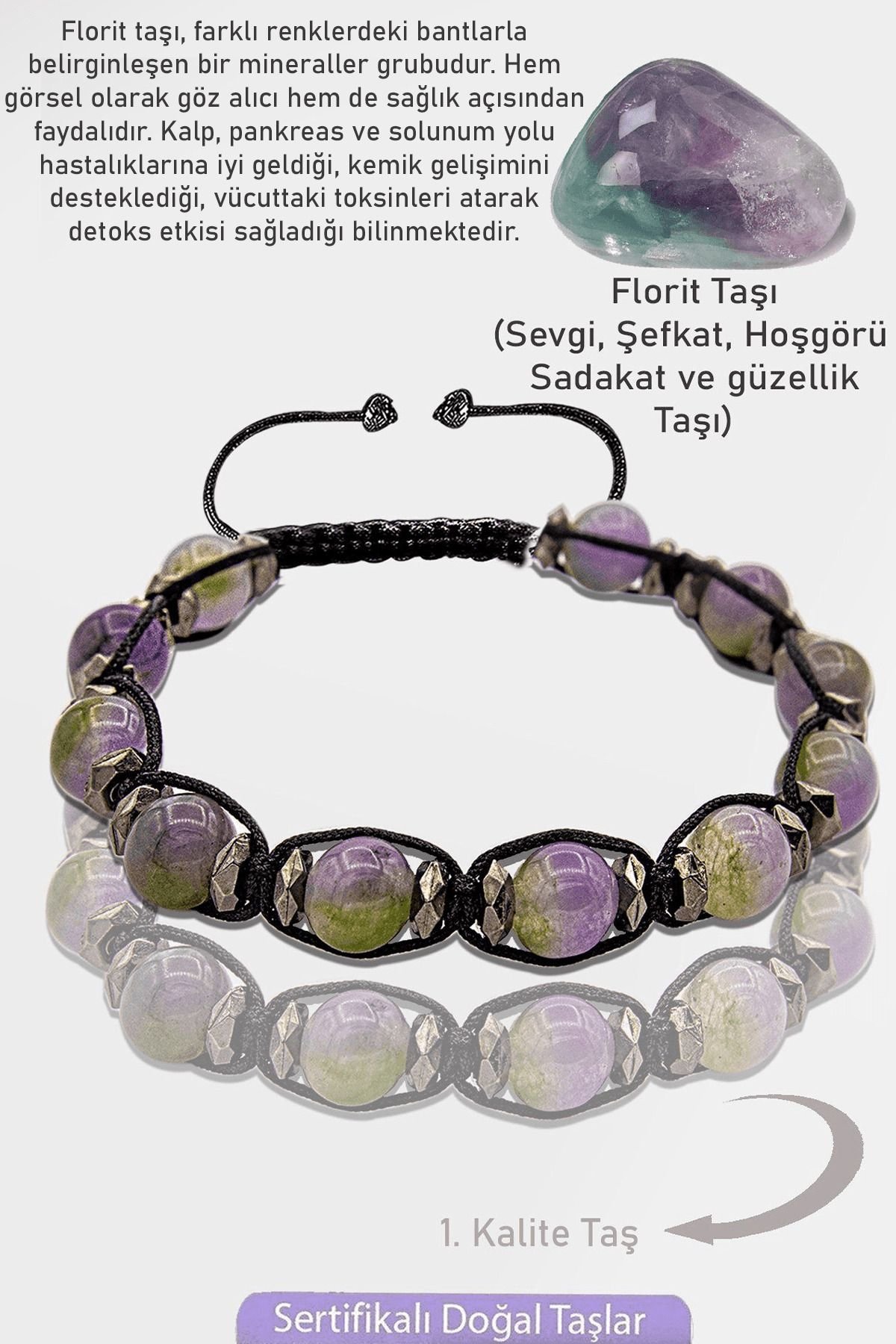 Sertifikalı Gerçek AAA+ Terahertz - Florit Taşı Bileklik