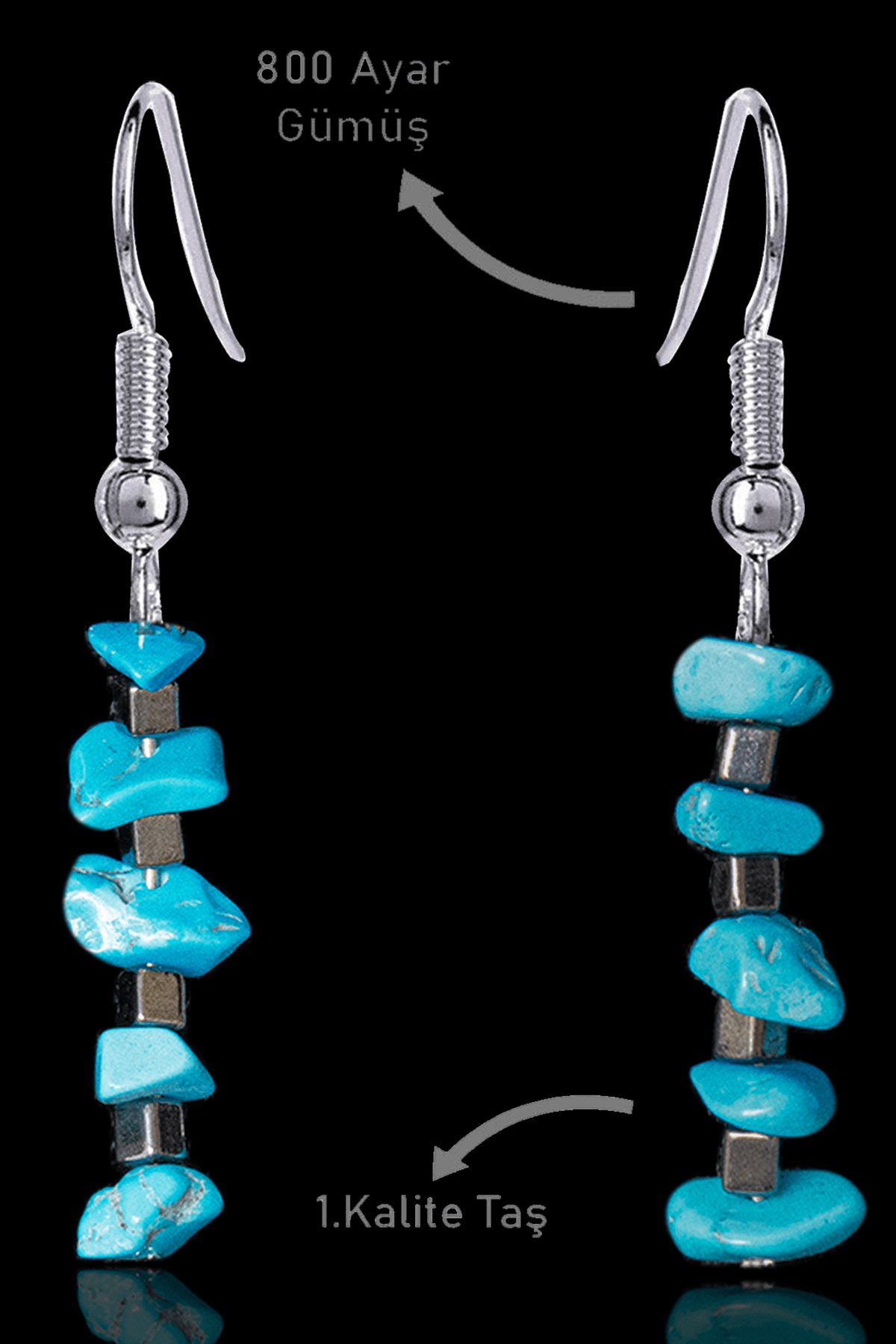 Sertifikalı Kırık Taşlı Model Firuze Taşı Küpe