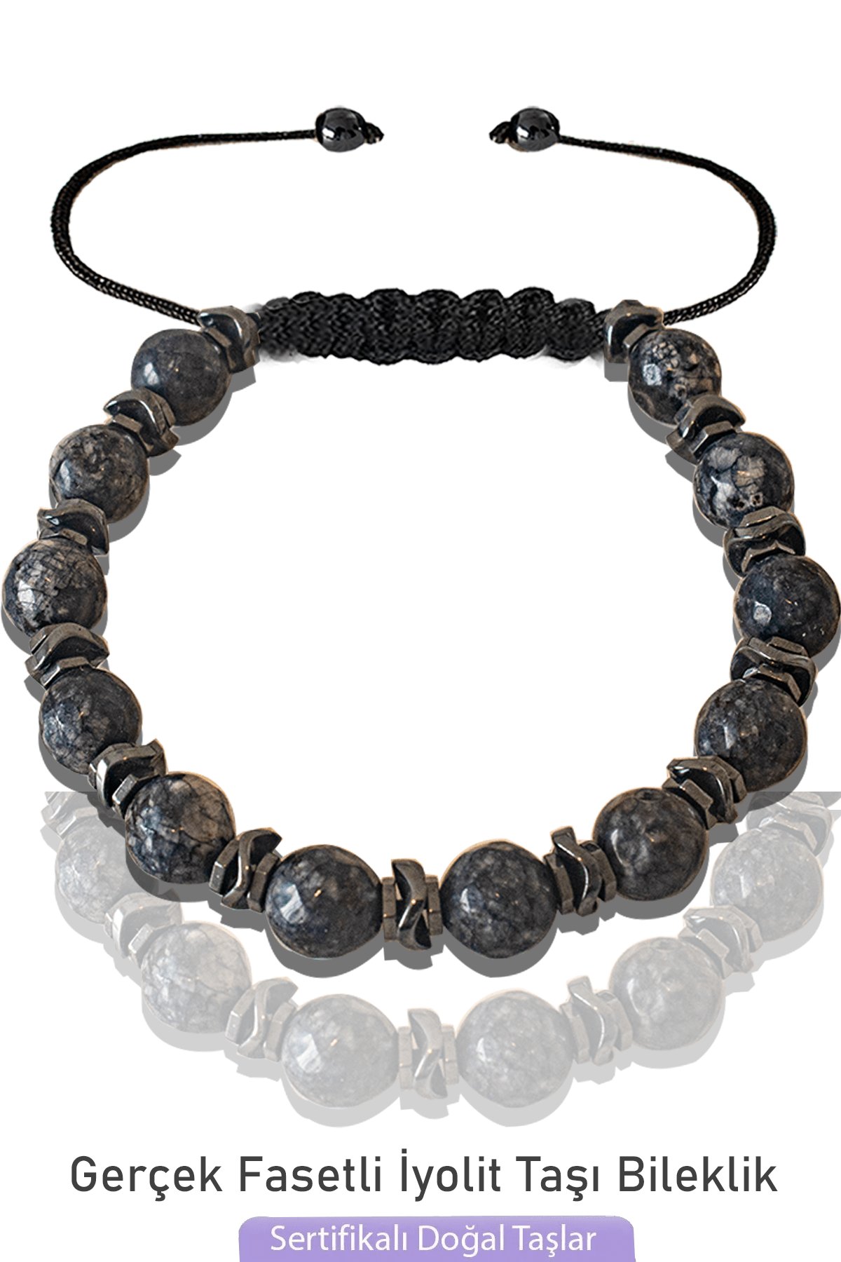 Sertifikalı Fasetli 8mm Doğal Gerçek İyolit Taşı Bileklik - Su Safiri