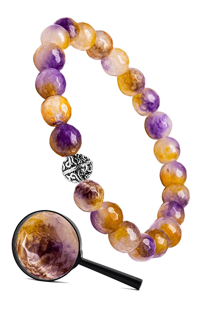 Sertifikalı Gümüş Aparatlı Fasetli Renkli Kuvars Taşı Doğal Taş Bileklik