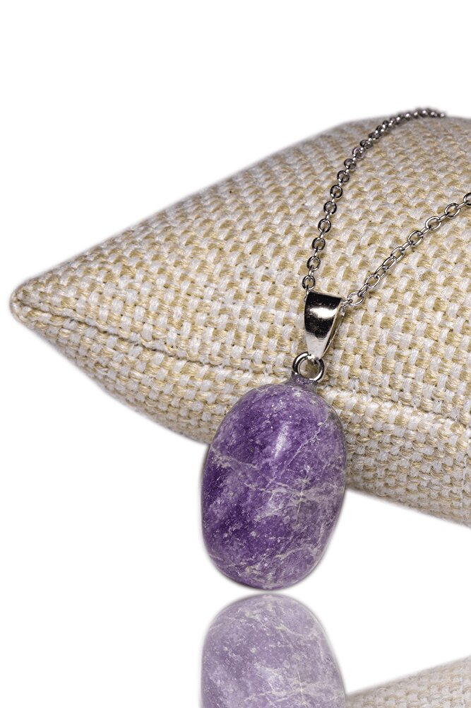 Sertifikalı Ham Lepidolit Taşı Doğal Taş Kolye (peygamber Taşı)