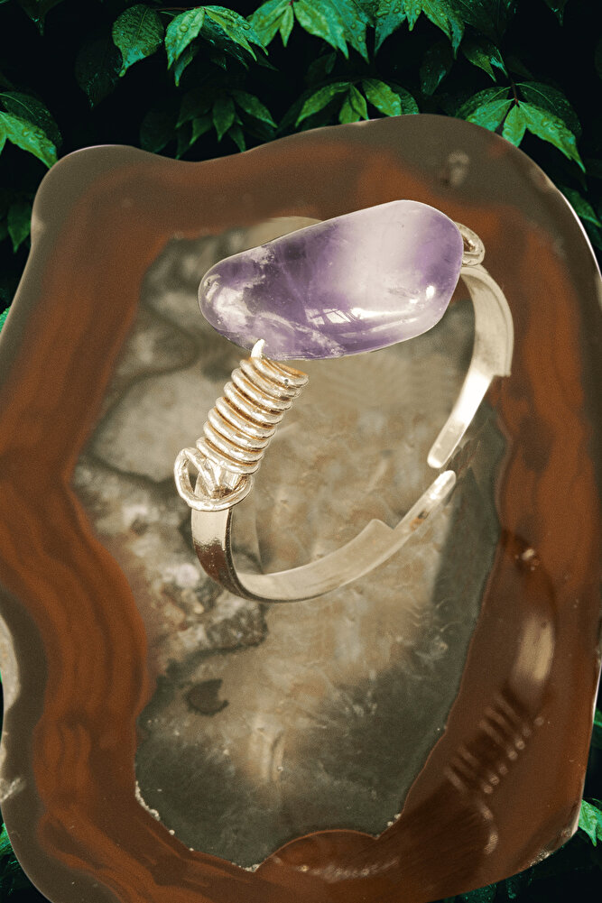 Sertifikalı Gümüş Kırık Taşlı Ince Model Ametist Taşı Yüzük - Ayarlamalı