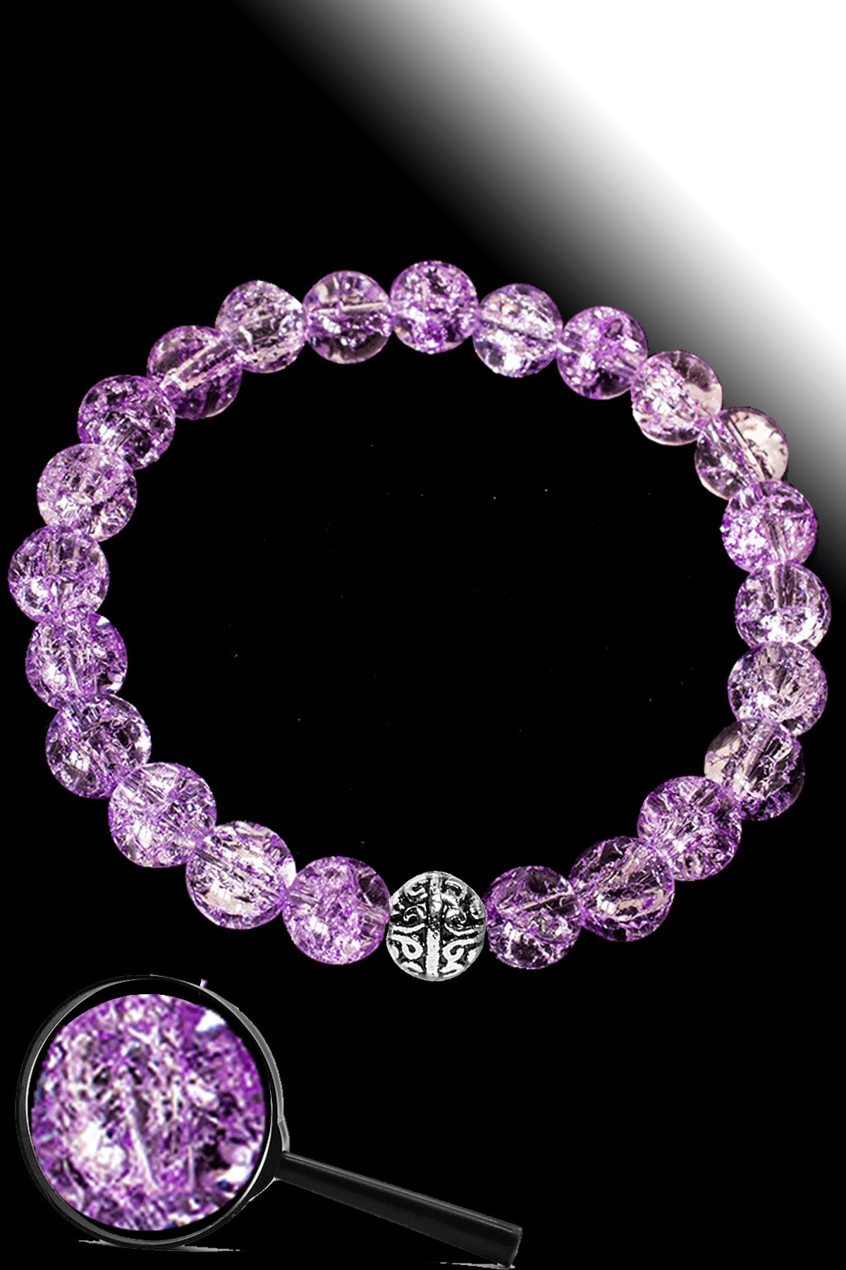 Sertifikalı Dağ Kristali Mor Necef Taşı Bileklik - Gümüş Aparatlı