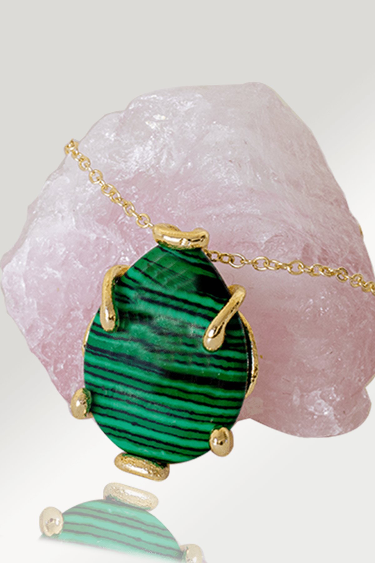 Sertifikalı AAA+ Damla Model Malahit - Malakit Taşı Kolye - Altın Renkli