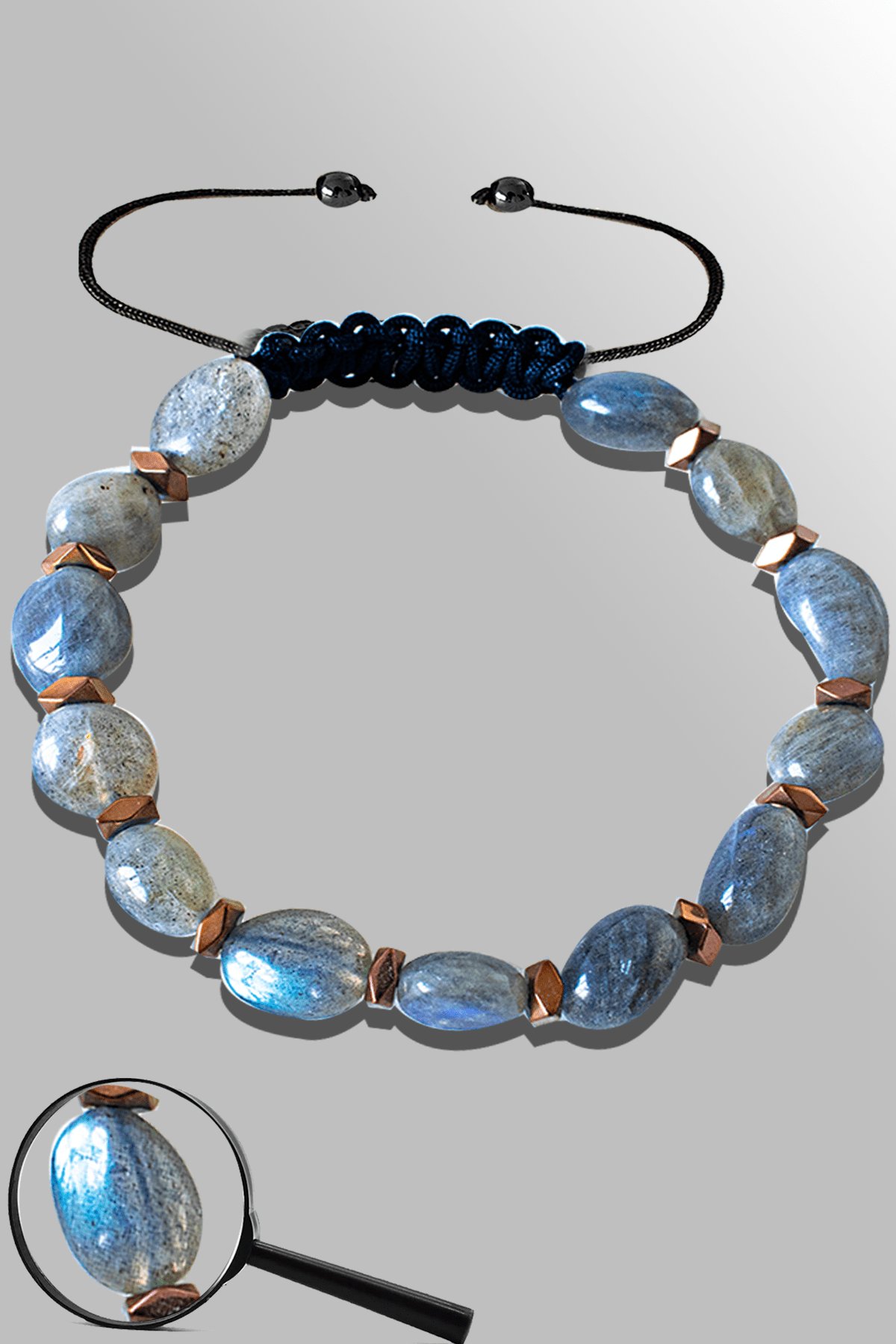 Sertifikalı Amorf Model Gerçek Labradorit Taşı Bileklik - Ayarlamalı