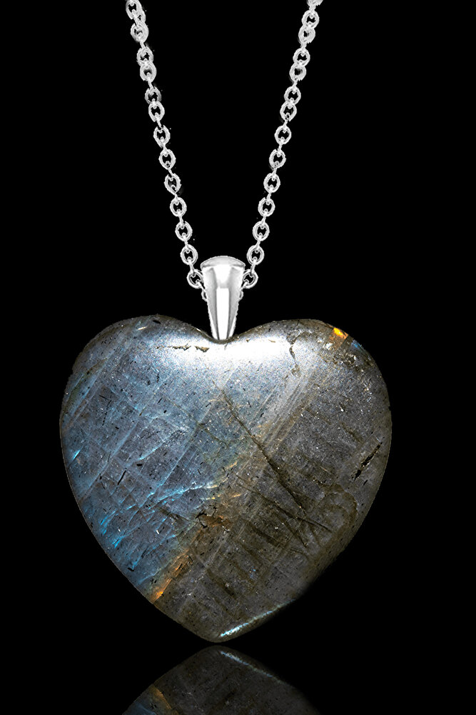 Sertifikalı Kalp Kesim Labradorit Taşı Kolye