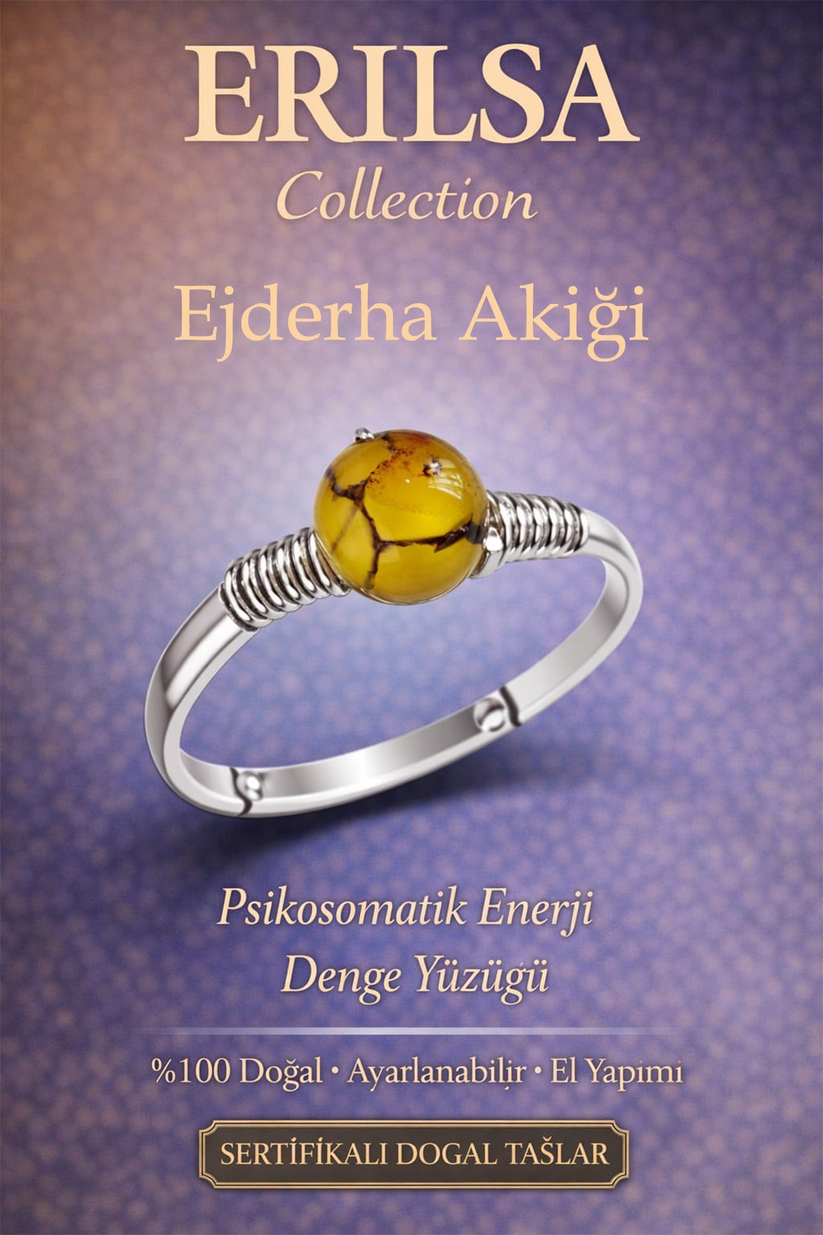 Sertifikalı Psikosomatik Denge Enerji Yüzüğü – Ejderha Yeşil Akik Ayarlamalı İnce Koç Akrep Burcu