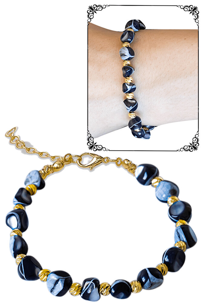 Sertifikalı Siyah Sedef Taşı Bileklik - Ayarlamalı