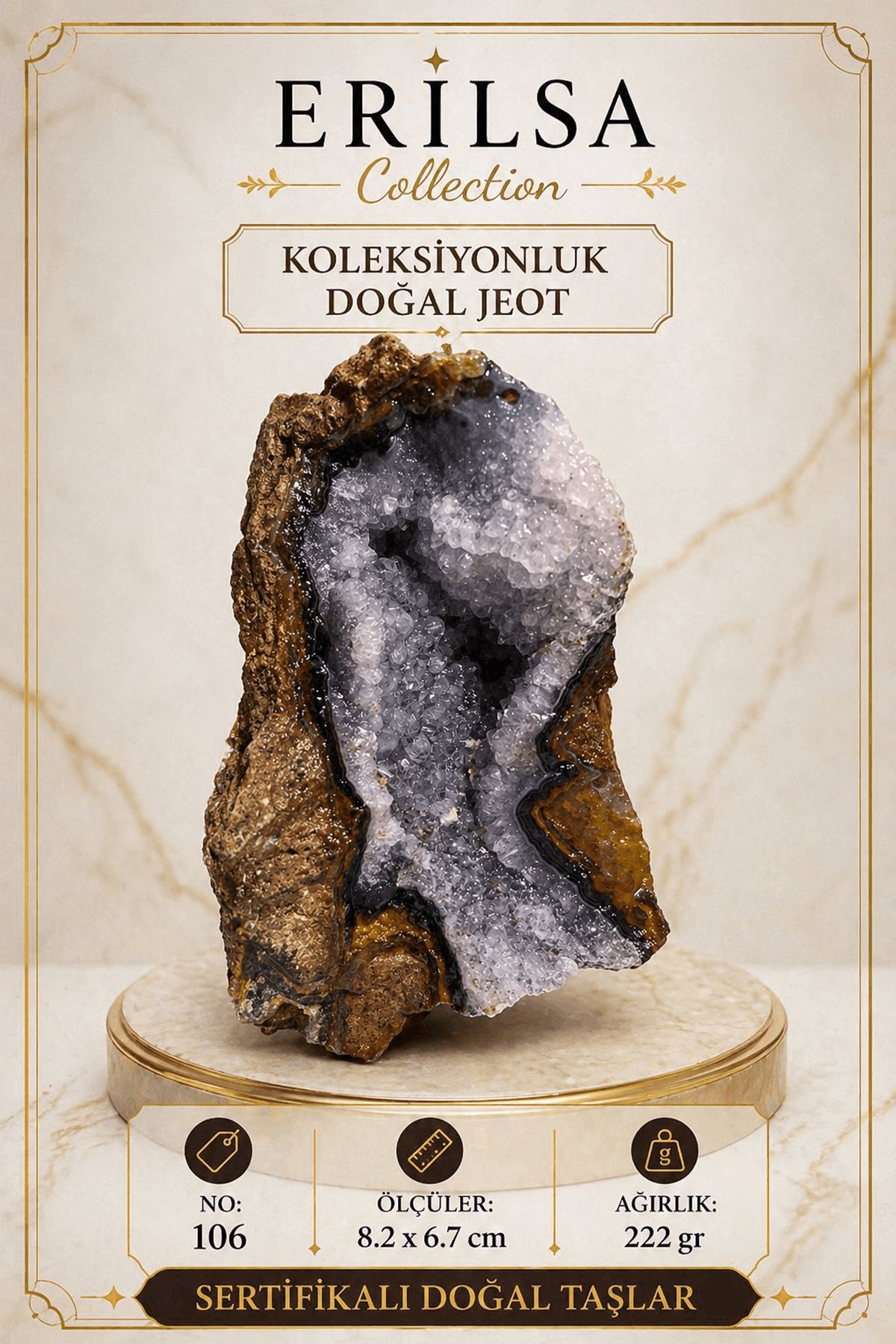Sertifikalı Kristal Kuvars Jeot Doğal Taş Koleksiyonluk Dekoratif 8.2x6.7 cm 222 gr NO106