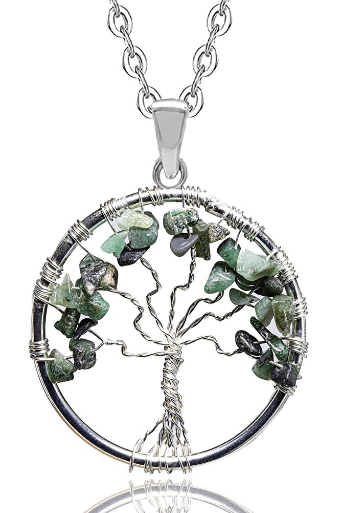 Sertifikalı Ham Işlenmemiş Zümrüt Taşı Hayat Ağacı Kolye