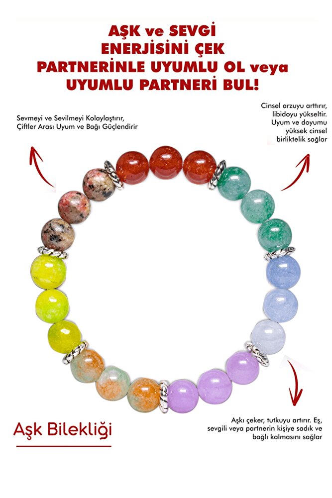 Sertifikalı Aşk Sevgi Çiftler Arası Uyum Doğal Taş Bilekliği Akik Akuamarin Amazonit Pembe Kuvars Morganit Taşı