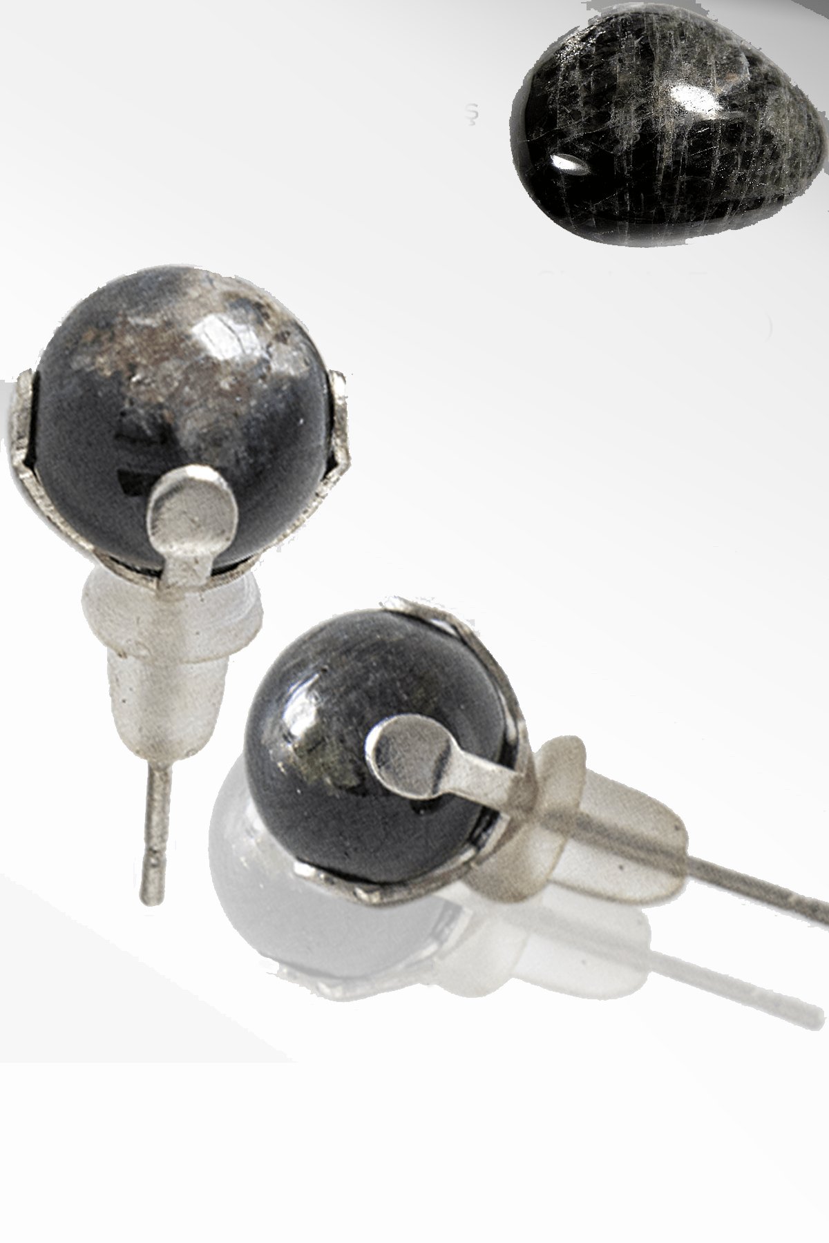 Sertifikalı Gerçek Siyah Ay Taşı Nokta Doğal Taş Küpe