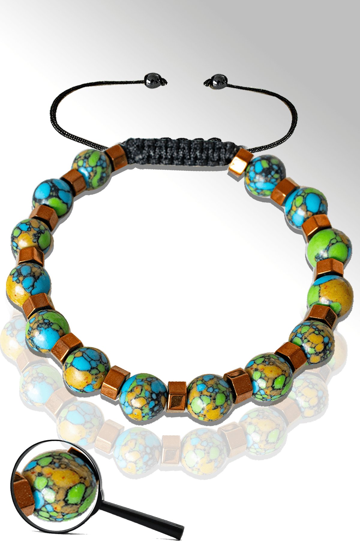 Sertifikalı Rose Hematitli Doğal Arizona Firuze Taşı Bileklik - Ayarlamalı