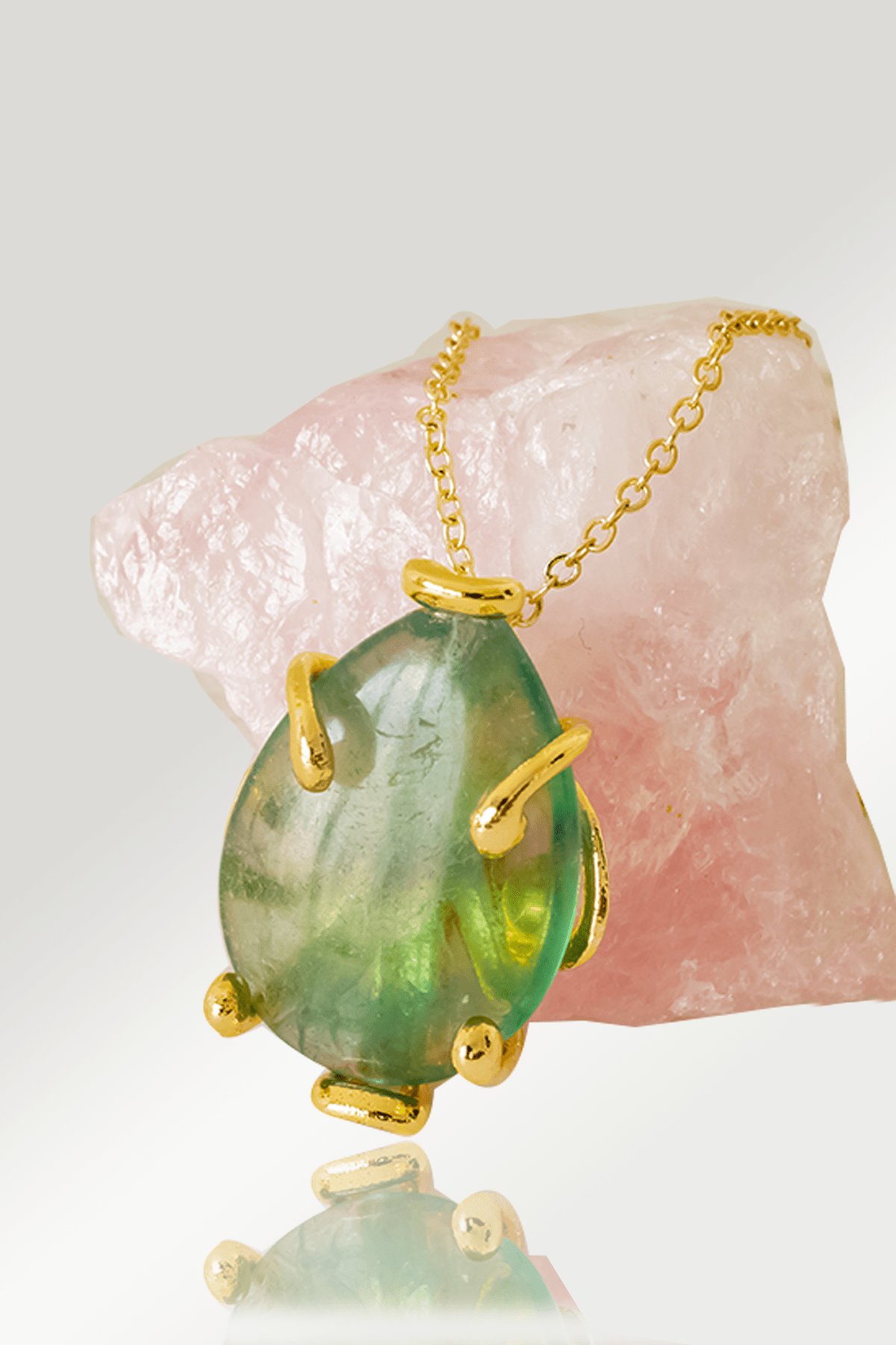 Sertifikalı AAA+ Damla Model Yeşil Florit Taşı Kolye - Altın Renkli