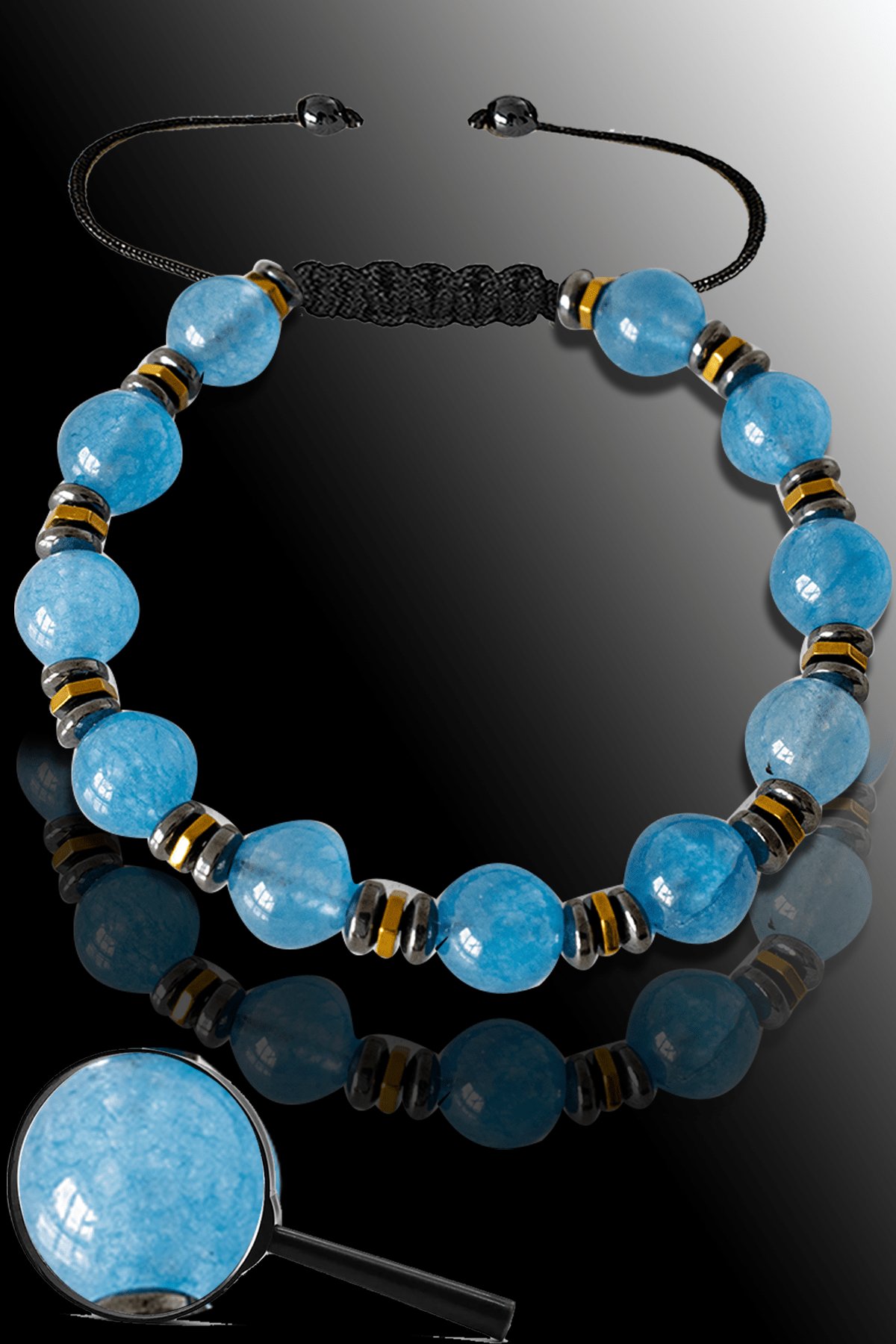 Sertifikalı Rose Hematit - Mavi Akik Taşı Bileklik - Ayarlamalı