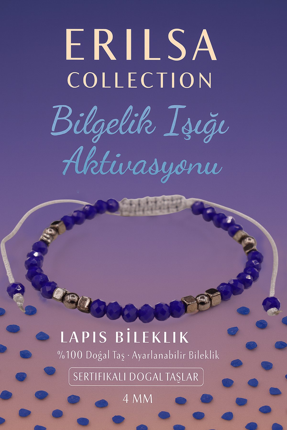 Sertifikalı Bilgelik Işığı Aktivasyonu Enerji Bilekliği – Lapis Lazuli Doğal Taşı (İnce Model)
