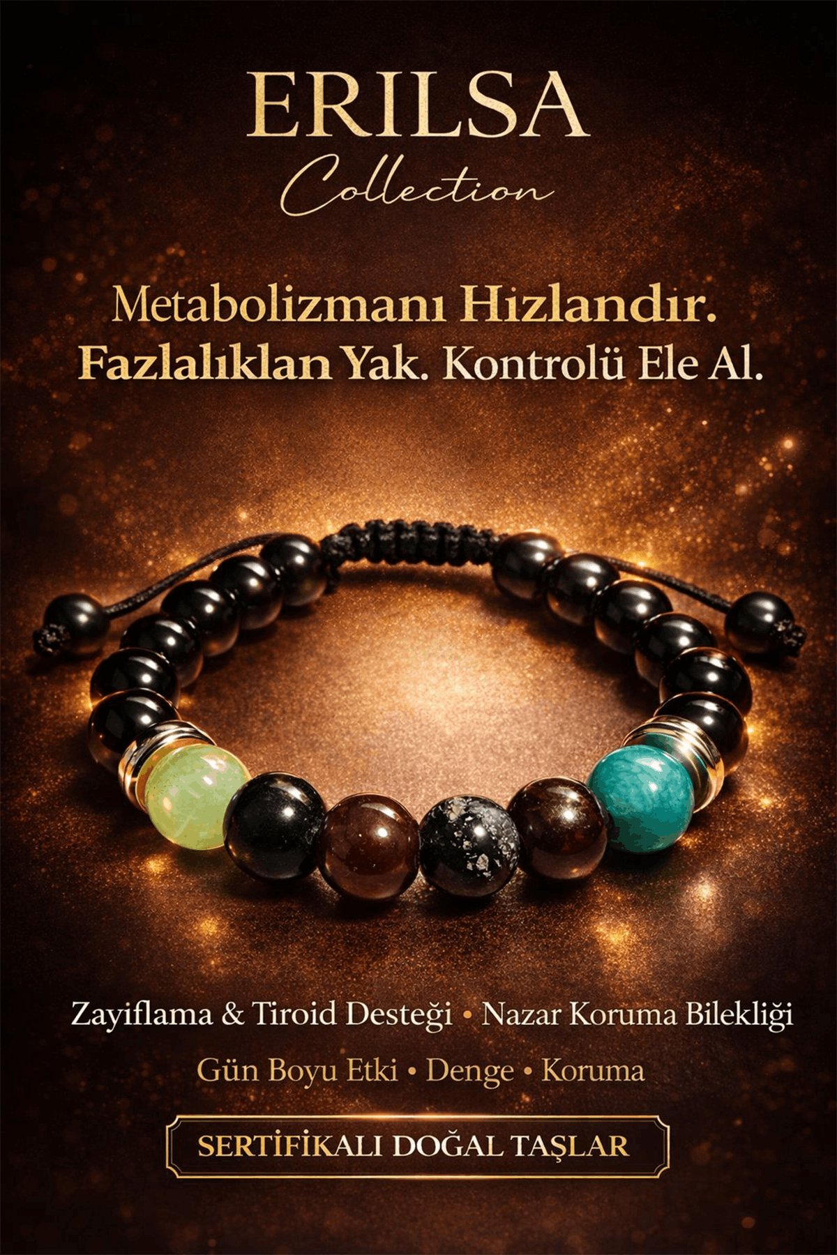 Sertifikalı Bereket Nazar Koruma Bilekliği Enerji Denge Bilekliği - Yeşim Jasper Kuvars Amazonit