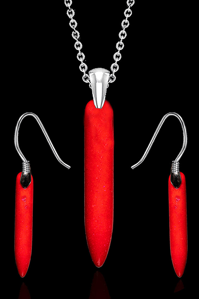 Sertifikalı Kırmızı Diş Mercan Taşı Kolye Ve Küpe Seti - Boyasız