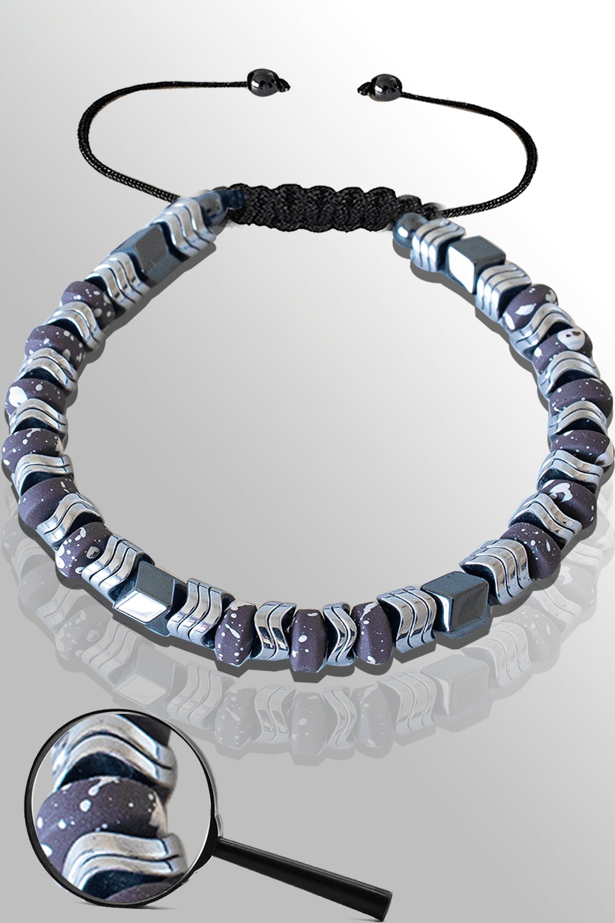 Sertifikalı Silver Renk Çavuş Model Gri Karlı Hematit Taşı Bileklik