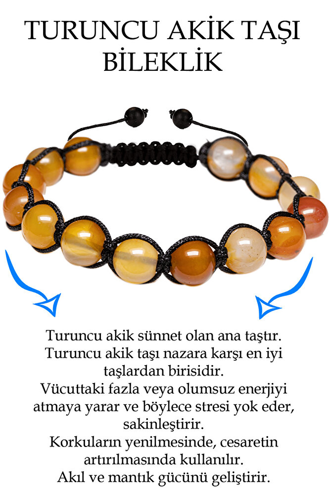 Sertifikalı Turuncu - Şeffaf Akik Taşı Bileklik