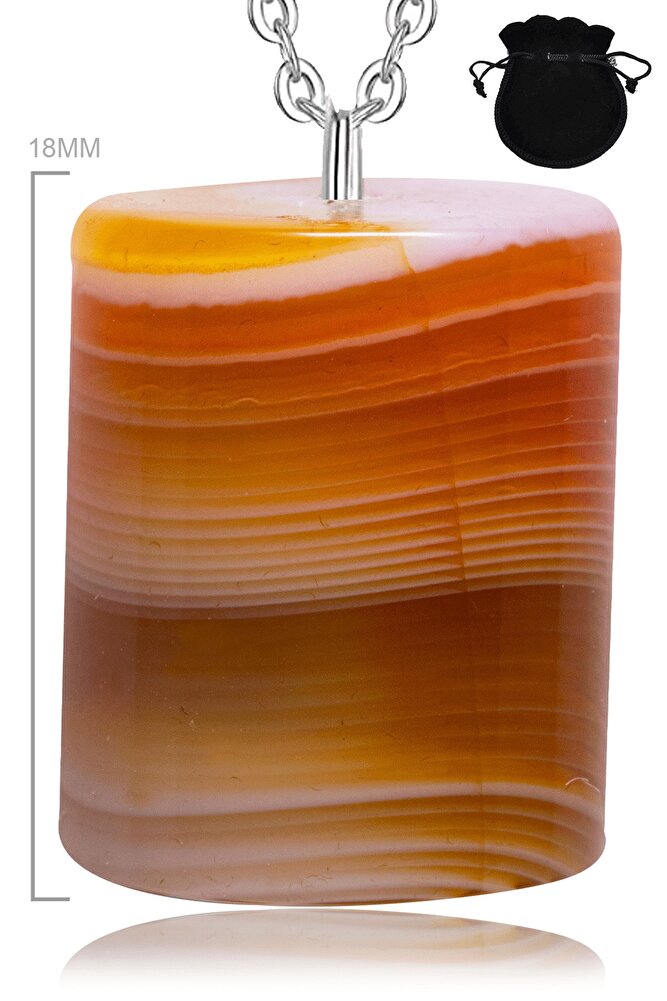 Sertifikalı Desenli Turuncu Akik Taşı Kolye