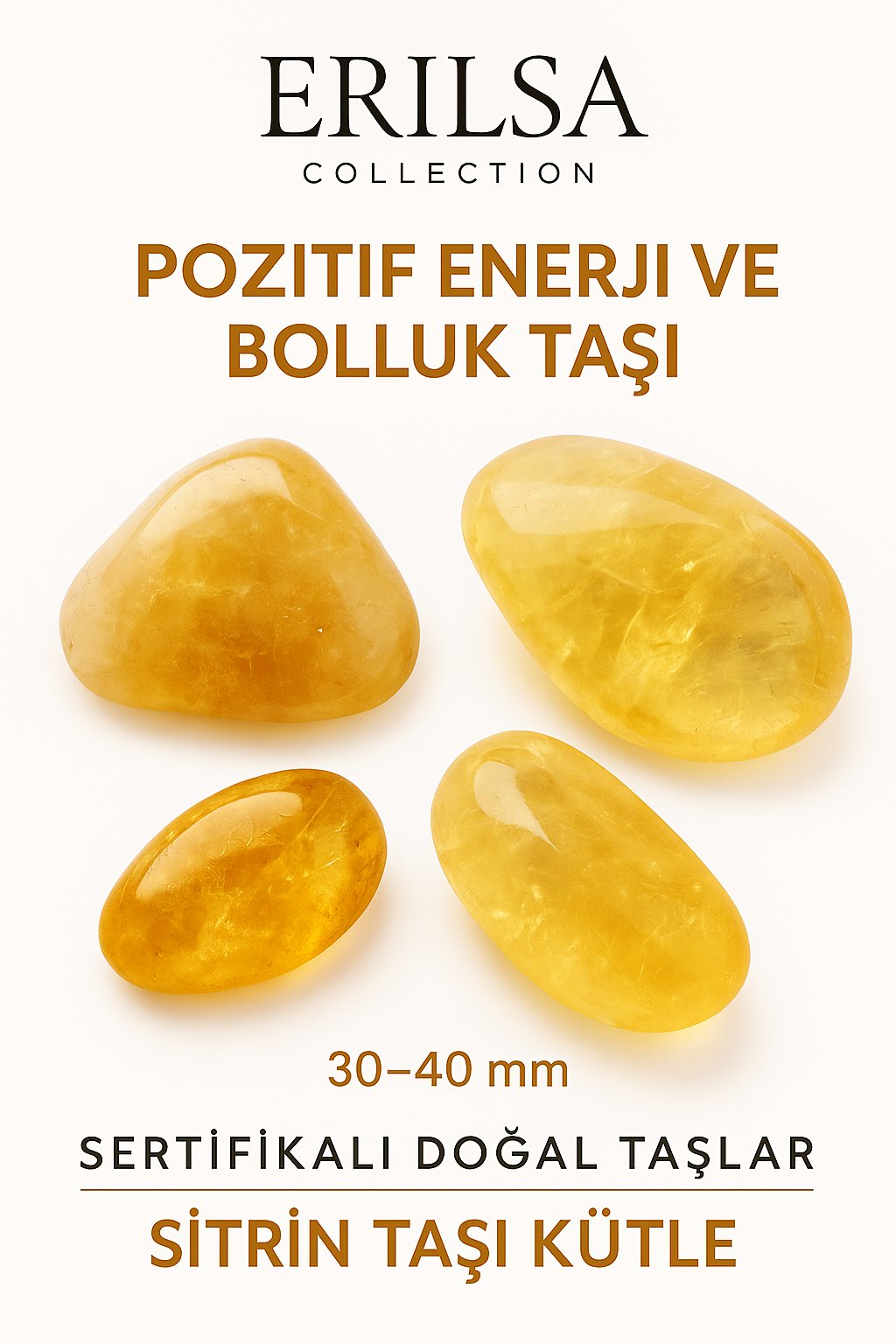 Sertifikalı Tamburlanmış İri Boy Sitrin Taşı Kütle – El Taşı Bolluk Neşe ve Güneş Enerjili Şifa