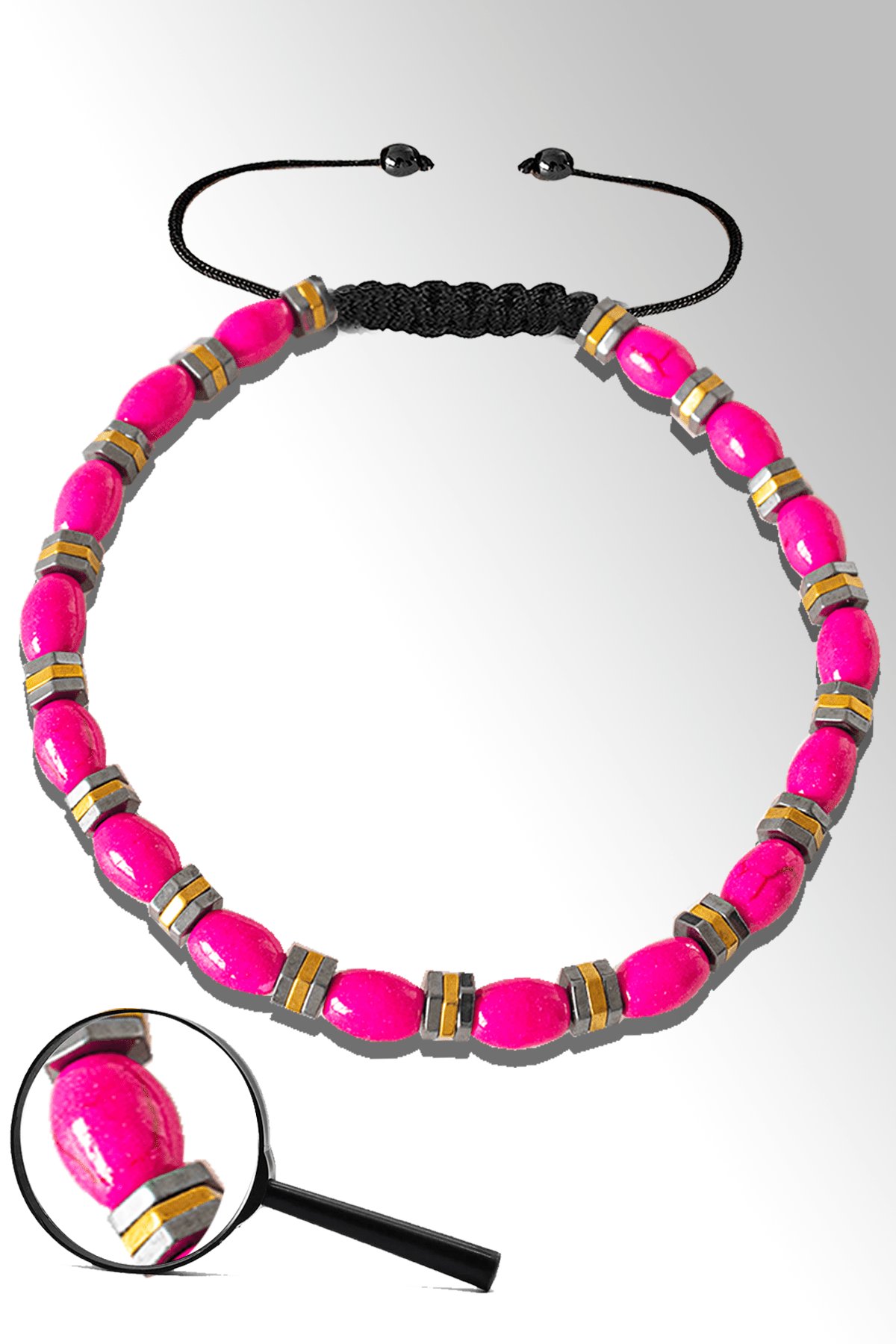 Sertifikalı Gold Silver Hematitli Pembe Sedef Taşı Bileklik - Ayarlamalı