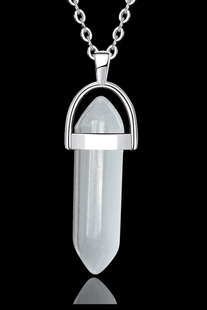 Sertifikalı Çivi Model Doğal Selenit Taşı Kolye (1.KALİTE)