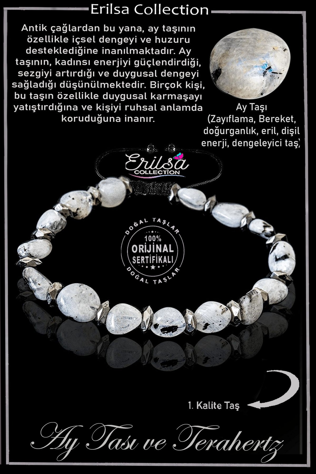 Sertifikalı Amorf Model Gerçek Silver Hematit - Ay Taşı Bileklik - Ayarlamalı