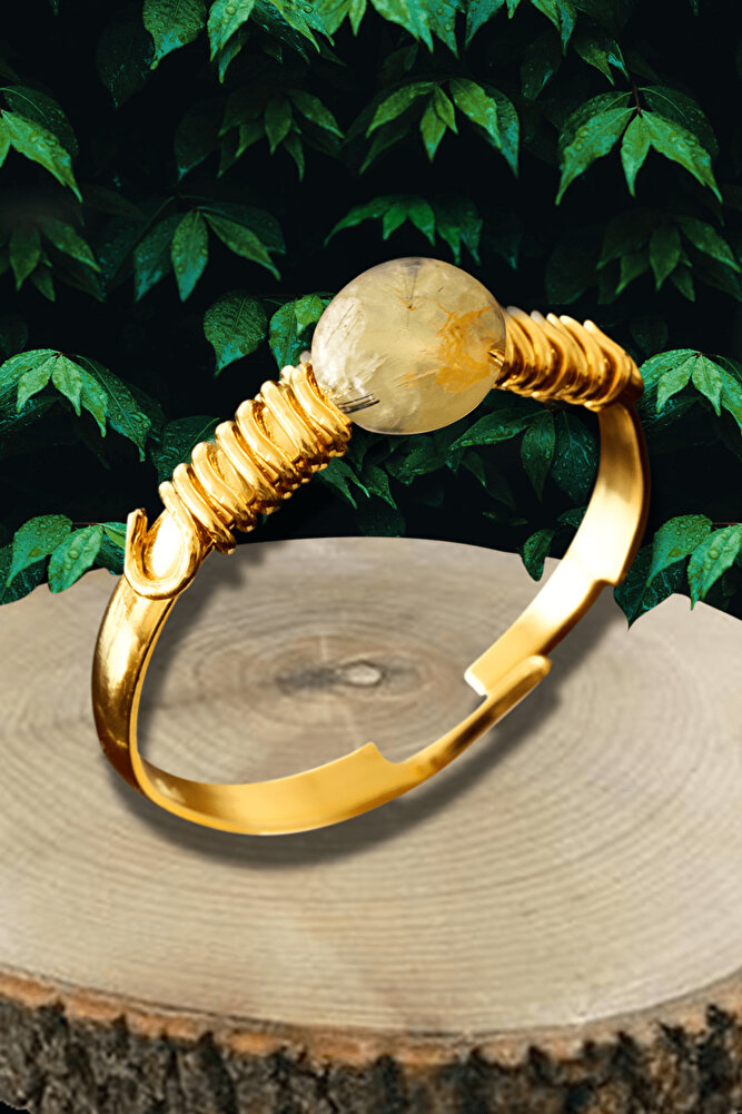 Sertifikalı Kırık Taşlı Gold Model Prinayt (PREHNİT) Taşı Yüzük - Ayarlamalı