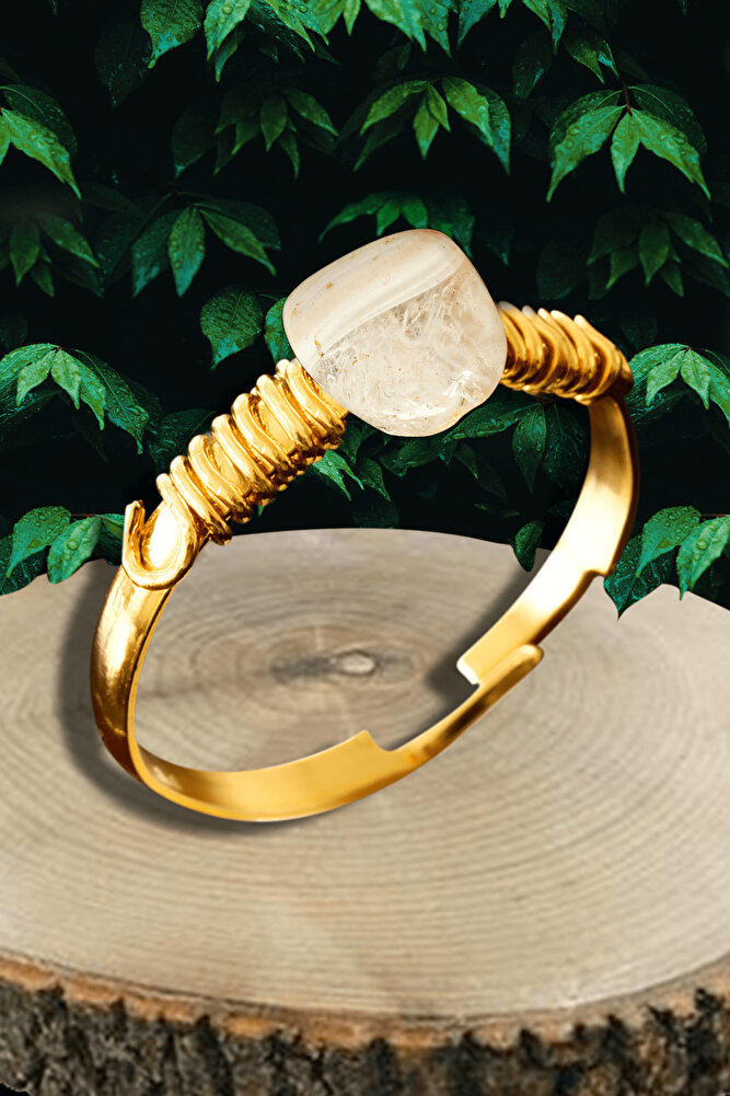 Sertifikalı Kırık Taşlı Gold Model Gri Akik Taşı Yüzük - Ayarlamalı