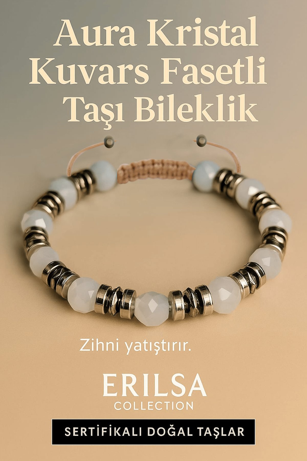 Sertifikalı Aura Kristal Fasetli Kuvars Taşı Bileklik 6x6 mm – Zihni Yatıştıran Arınma Taşı