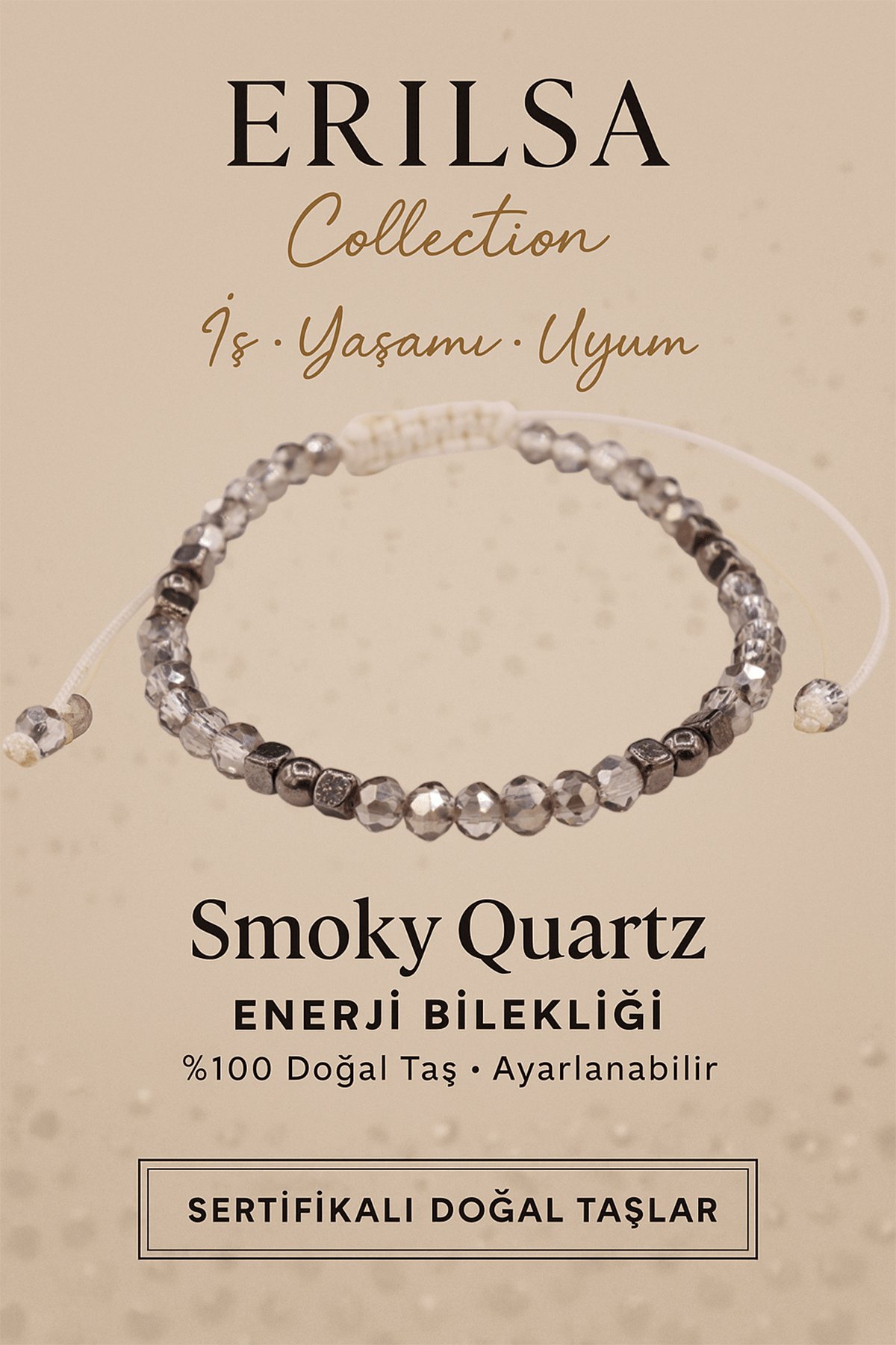 Sertifikalı İş Yaşamı Uyum Enerji Bilekliği – Dumanlı Kuvars ve Terahertz Doğal Taş 4 mm