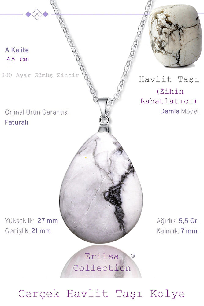 Sertifikalı Damla Model Havlit Taşı Kolye (GÜMÜŞ APARATLI)