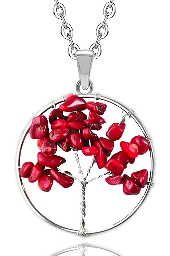 Sertifikalı Doğal Kırmızı Mercan Taşı Hayat Ağacı Kolye