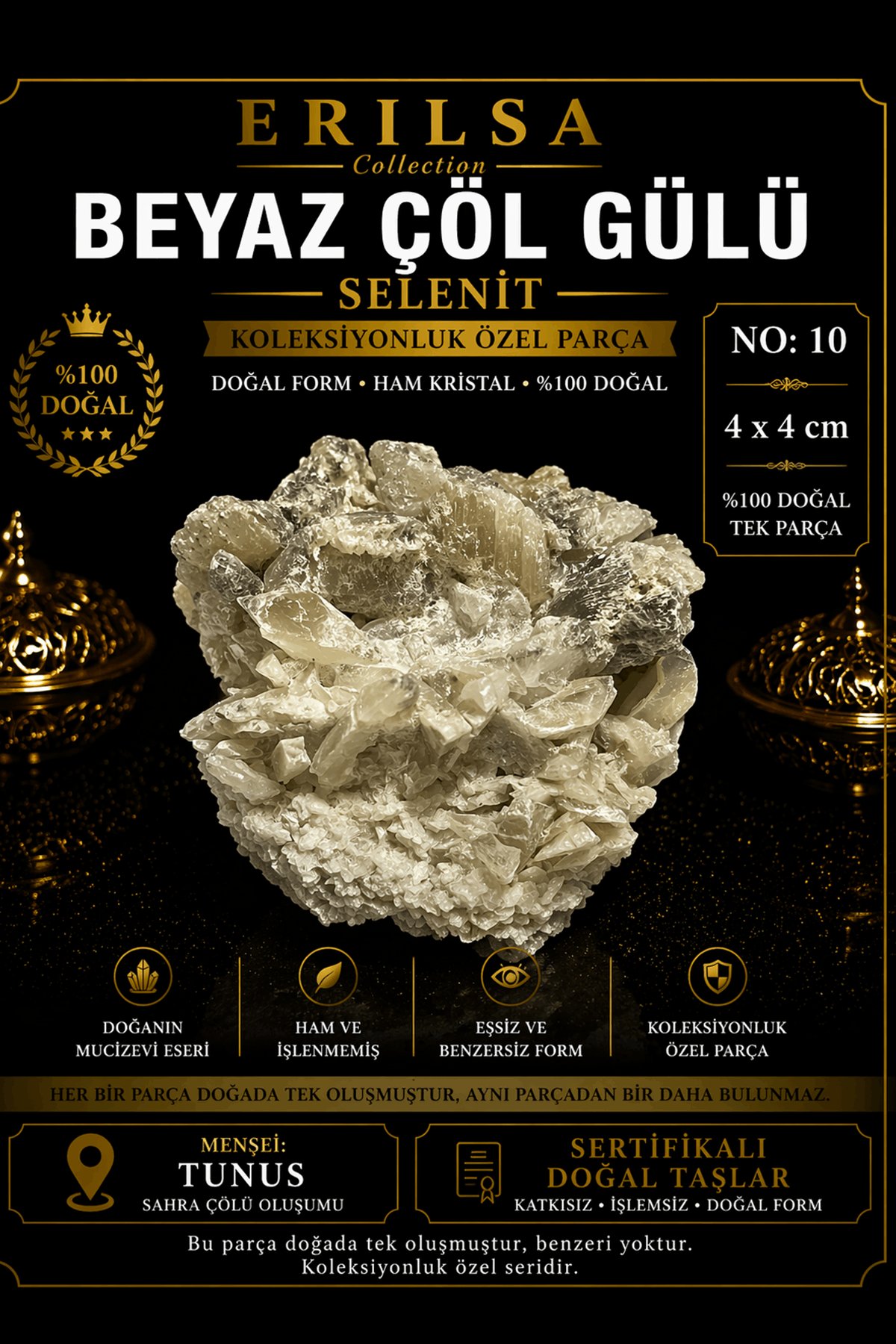 Sertifikalı Beyaz Çöl Gülü Selenit Taşı Kütle - 4x4 cm Koleksiyonluk Doğal Tek Parça