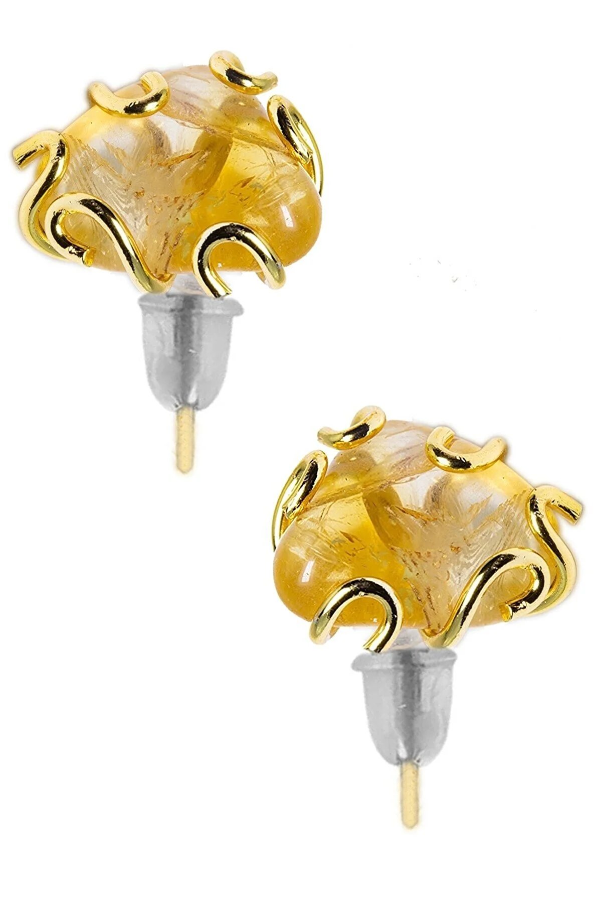 Sertifikalı Doğal Sitrin Taşı Küpe (24K ALTIN KAPLAMA)