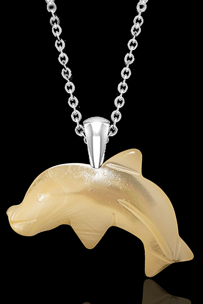 Sertifikalı Yunus Balığı Orijinal Sedef Doğal Taş Kolye