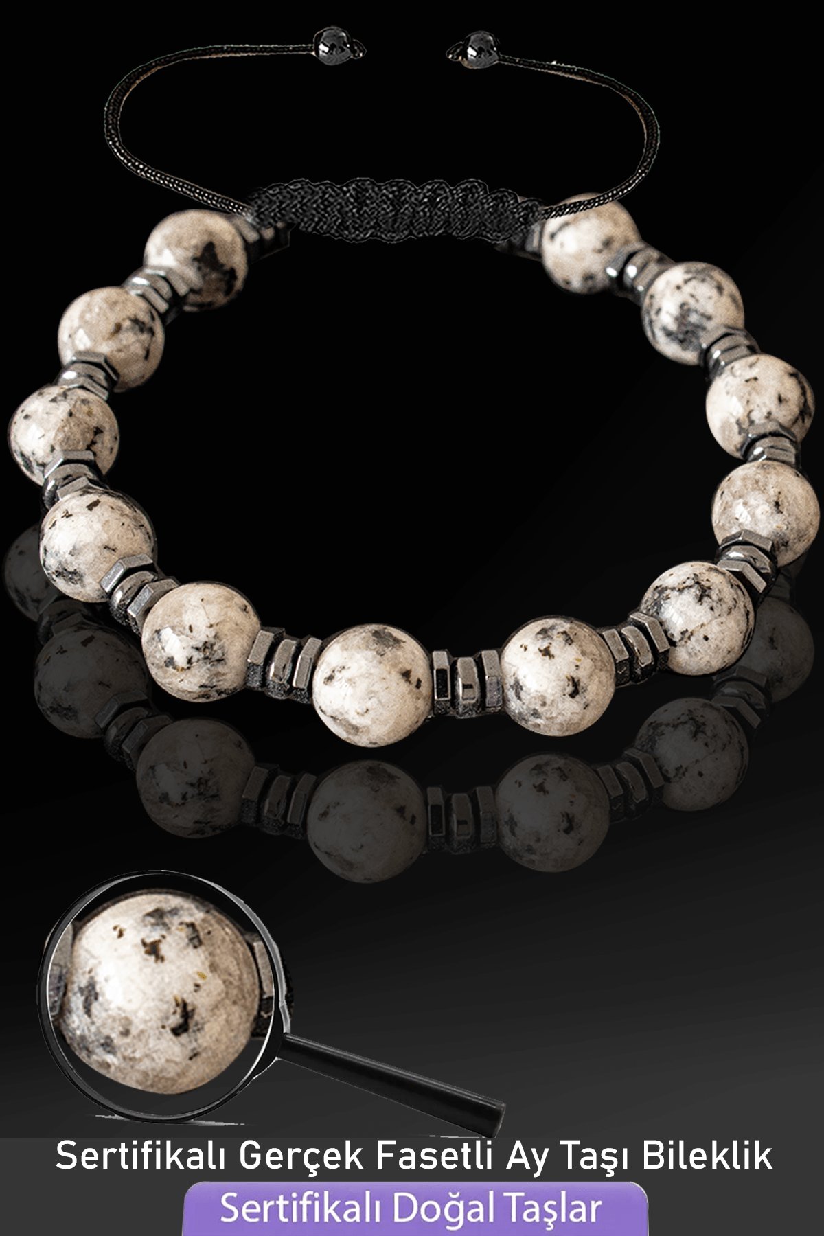 Sertifikalı Fasetli Gerçek Ay Taşı Bileklik - Ayarlamalı