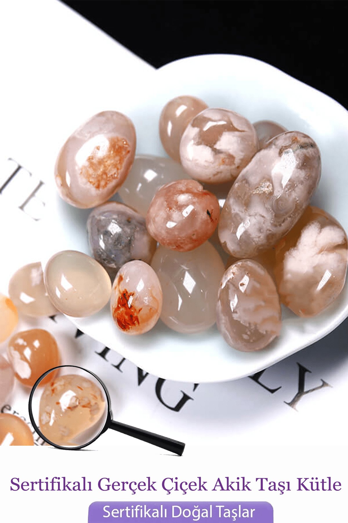 Sertifikalı Tamburlanmış Çiçek Akik Taşı Kütle