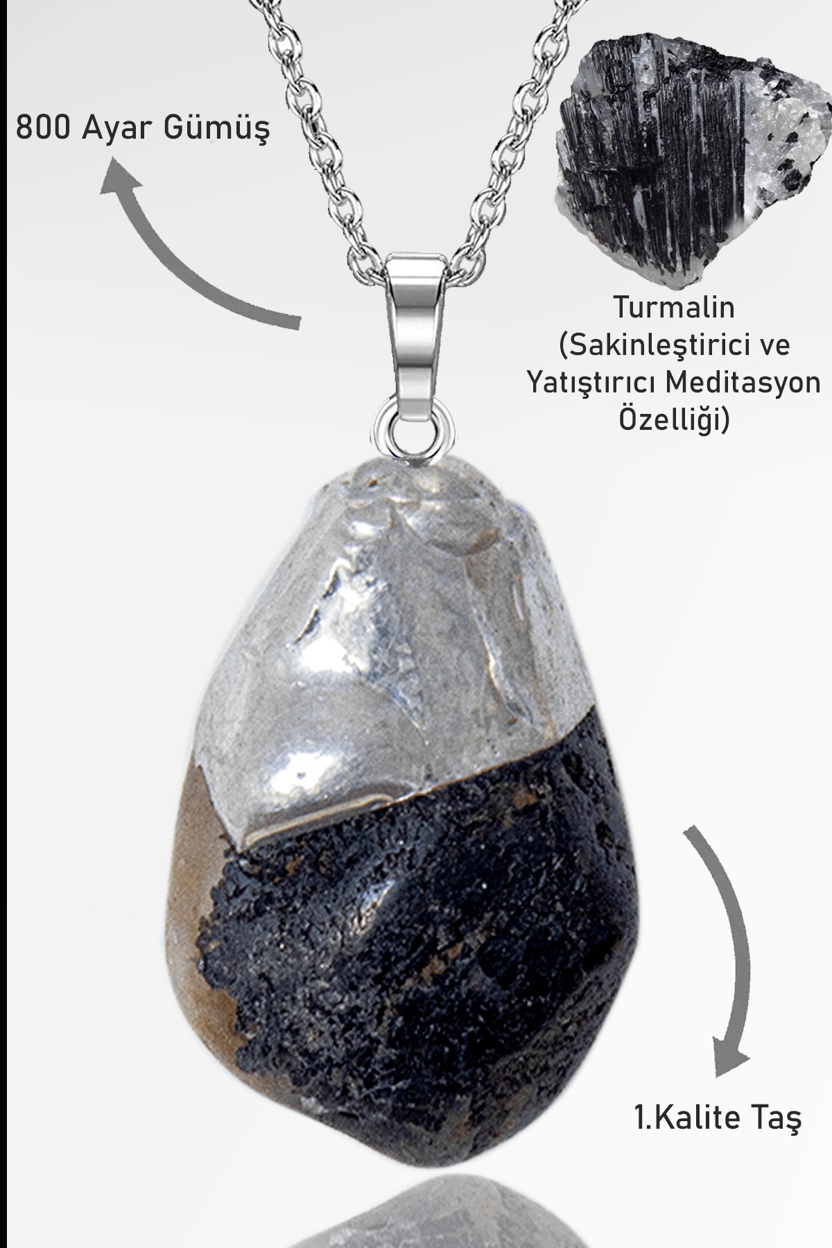 Sertifikalı Tamburlanmış Siyah Turmalin Taşı Kolye