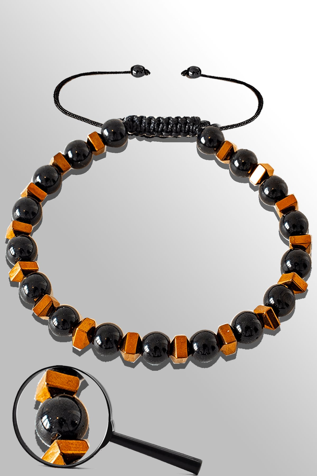 Sertifikalı Rose Falezli Siyah Obsidyen Taşı Bileklik - Ayarlamalı