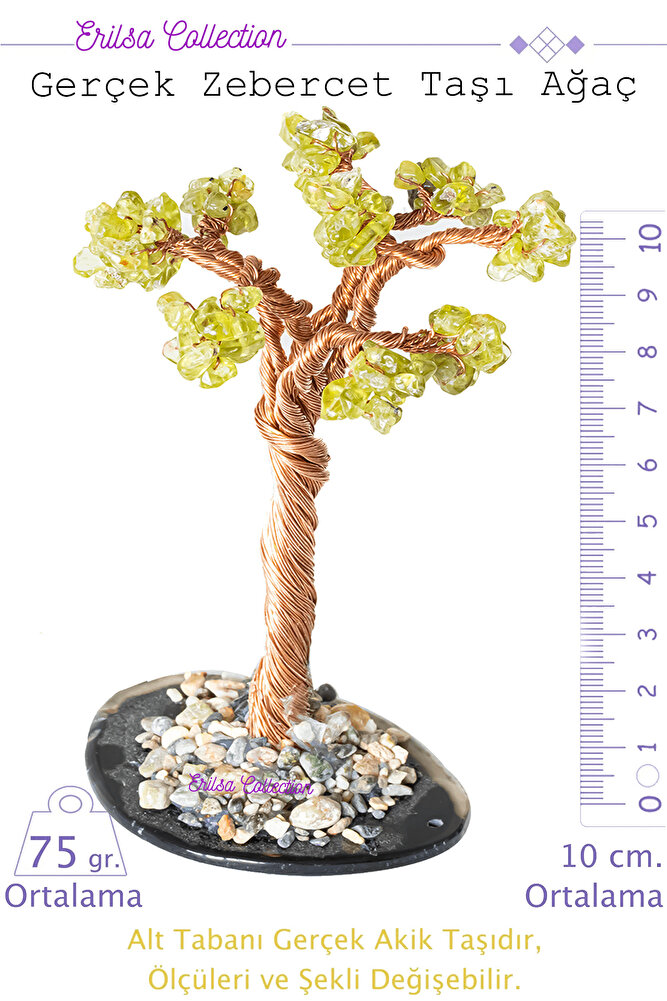 Zebercet (Peridot) Taşı Ağaç - Akik Plakalı obje