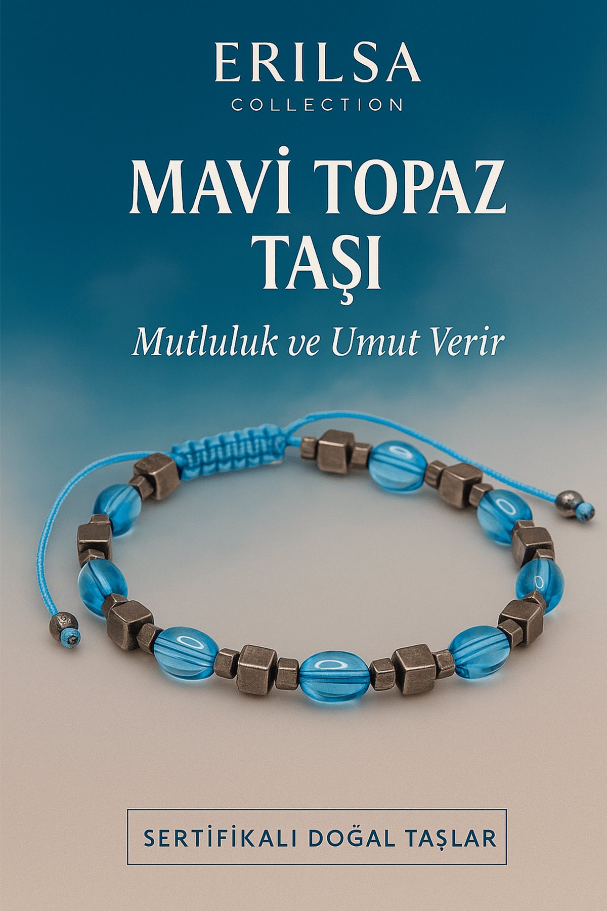 Sertifikalı Sentetik Mavi Topaz Taşı Bileklik - Mutluluk ve Umut Veren Şık Takı