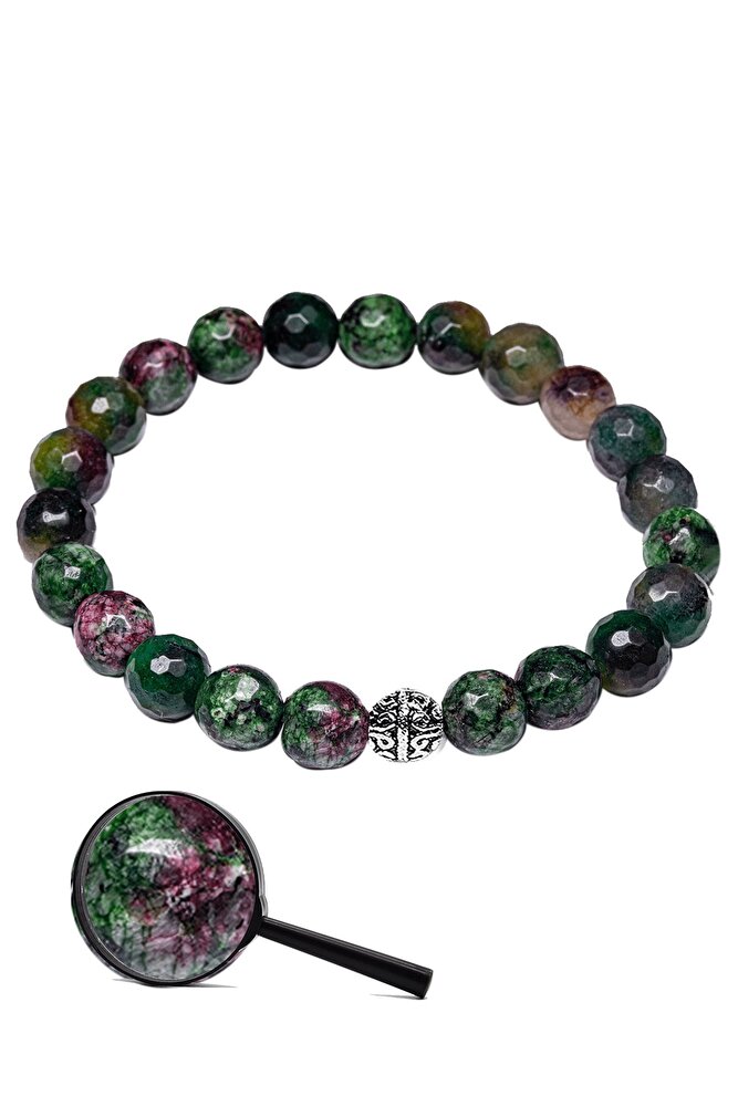 Sertifikalı Fasetli Kuvars - Ruby Yakutlu Zoisite Taşı Bileklik (GÜMÜŞ APARATLI)