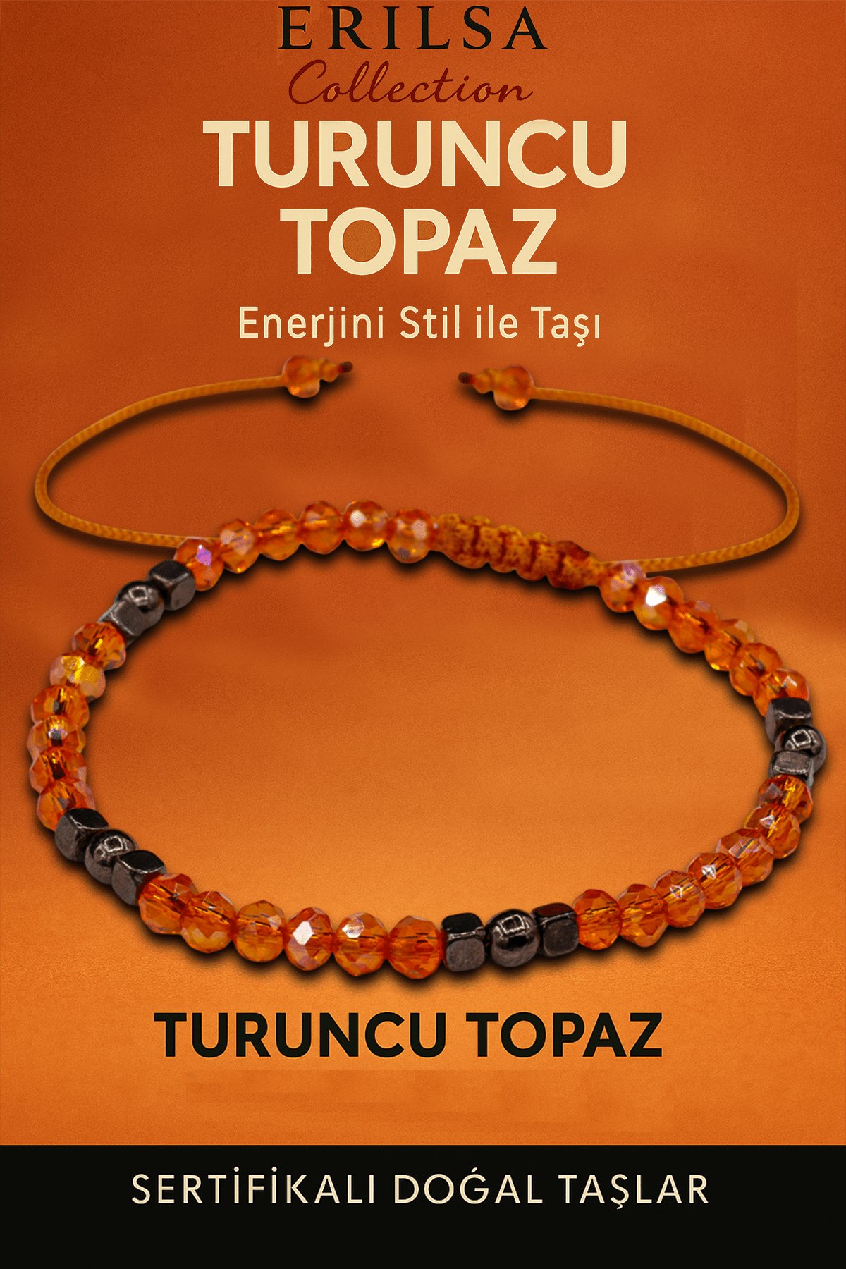 Sertifikalı Fasetli Turuncu Kuvars Doğal Taş Bileklik İnce Model – Zarif Tasarım